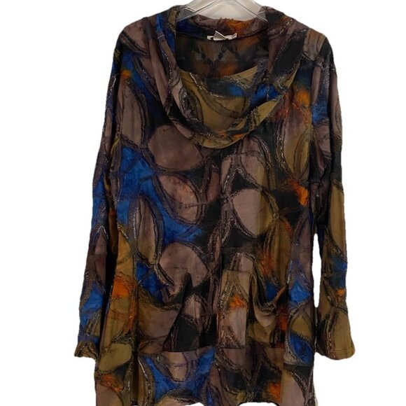 FERATELLI patchwork knit tunic top size XL boho artsy asymmetric unique shirt - Picture 1 of 8